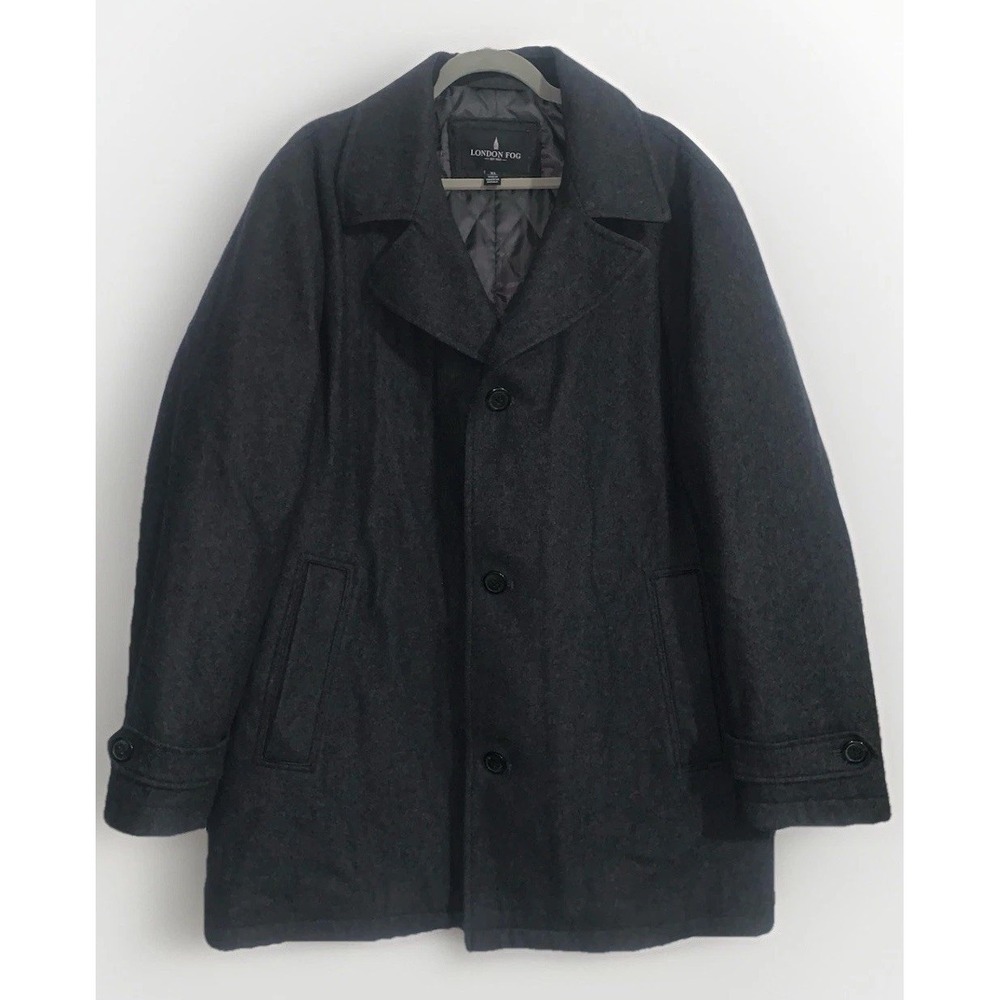 London Fog Mens XL Classic Fit Wool Blend Single Breasted Coat Puff Lined Grey